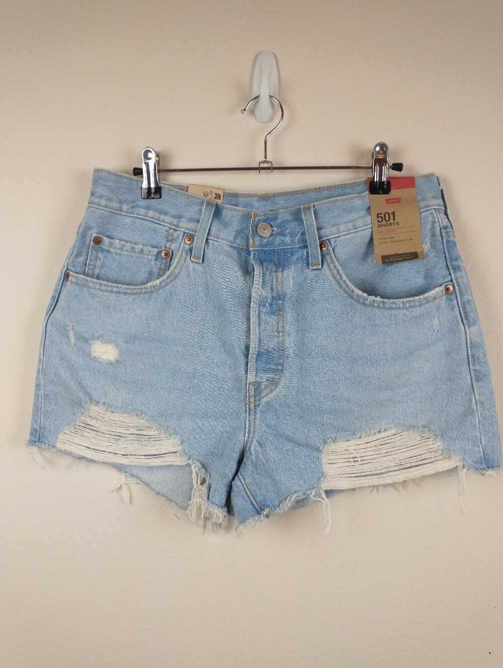 NEW Levis 501 Jean Shorts Womens 30 Ripped Distressed High Rise Button Fly